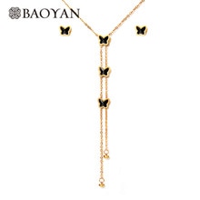 Baoyan Zwarte Vlinder Bruiloft Bruids Sieraden Sets Luxe Dubai Gouden Sieraden Sets Rvs Sieraden Sets Voor Vrouwen