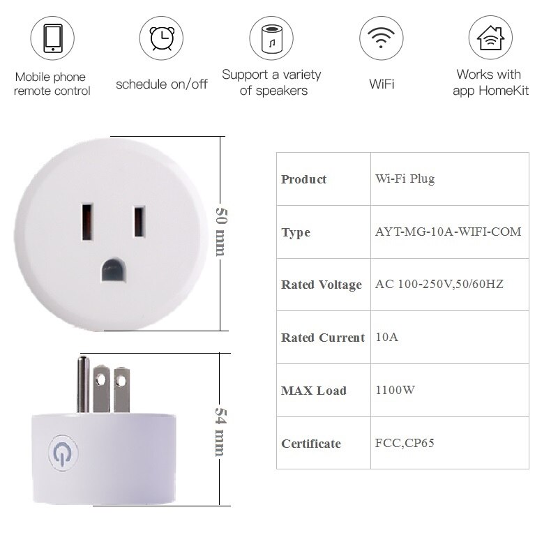 AiYaTo WiFi Smart Plug Socket Works with Apple HomeKit (iOS12 or +)Alexa/Google Assistant Timer No Hub Required FCC, DoHome