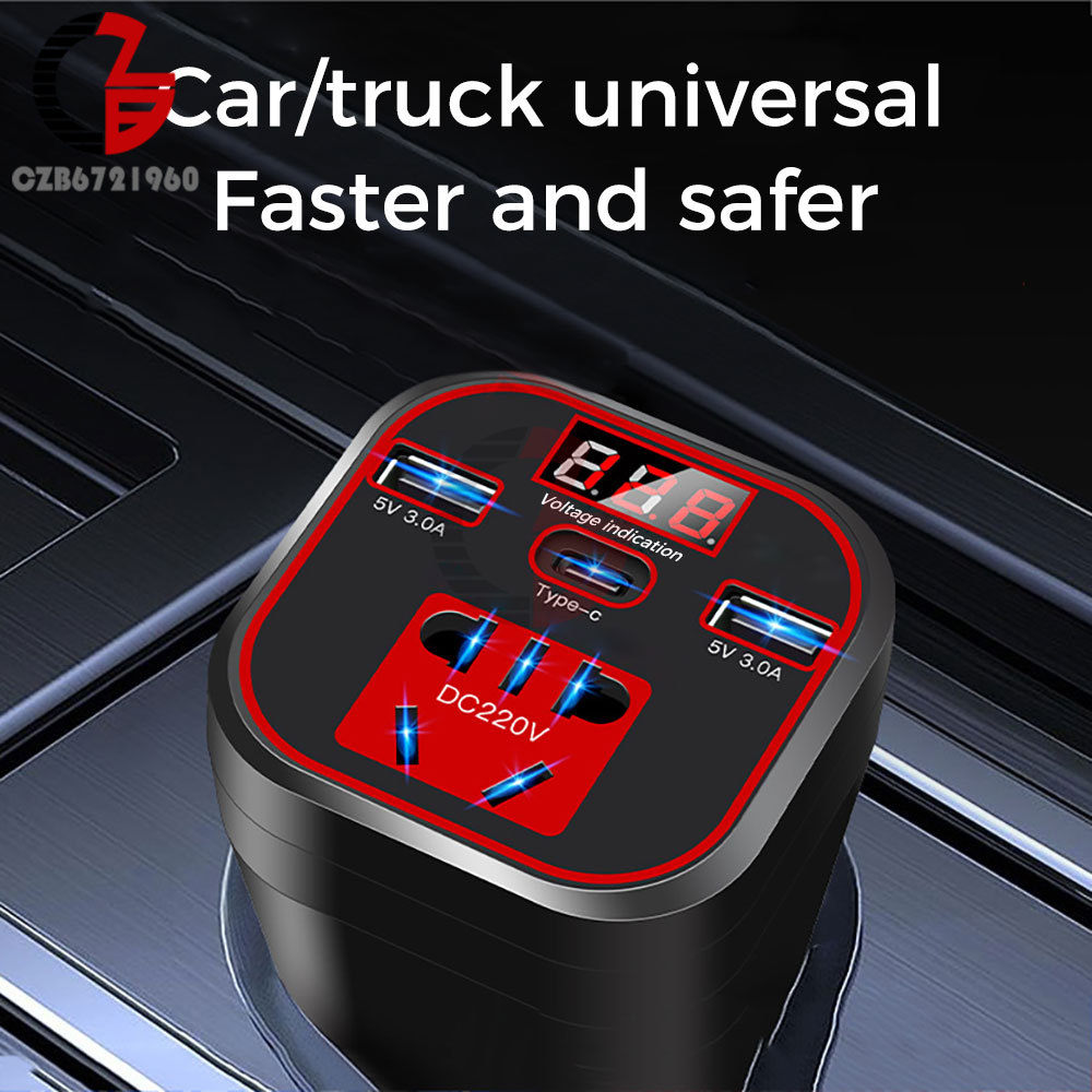 LED Display Car Inverter 12V/24V to 110V/220V Socket Power Inverter Adaptor USB Fast Charging Voltage Converter Transformer