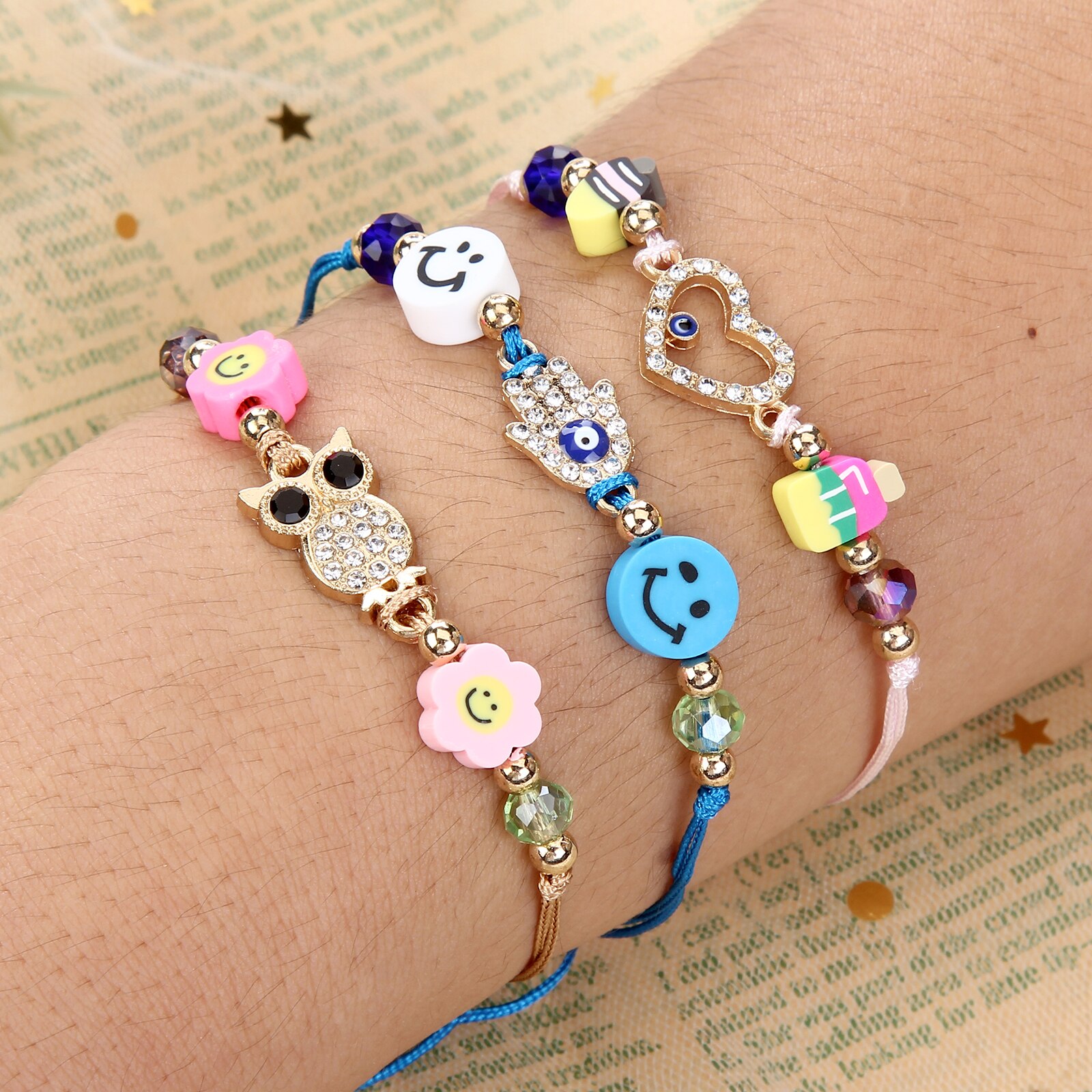 12 Stuks Kids Meisjes Armbanden Verstelbare Leuke Armbanden Schildpad Vlinder Vriendschap Armband Sieraden Tiener Meisjes Evil Eye Charms