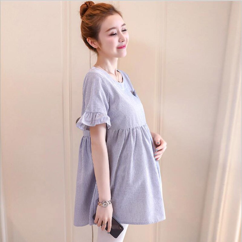 Summer Maternity T-Shirt Dresses Loose Clothes For Pregnant Women Stripe Pregnantcy Tops Maternity T shirt X129