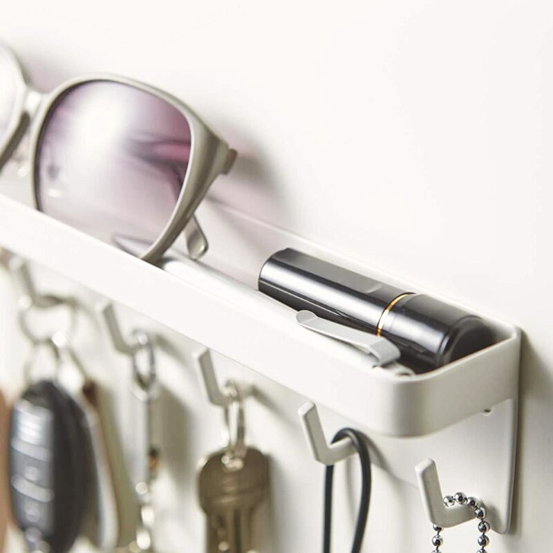 Vægmonteret magnetisk nøgle postholder rack organizer hylde med 6 kroge bakke til engryway gang køkken boligindretning