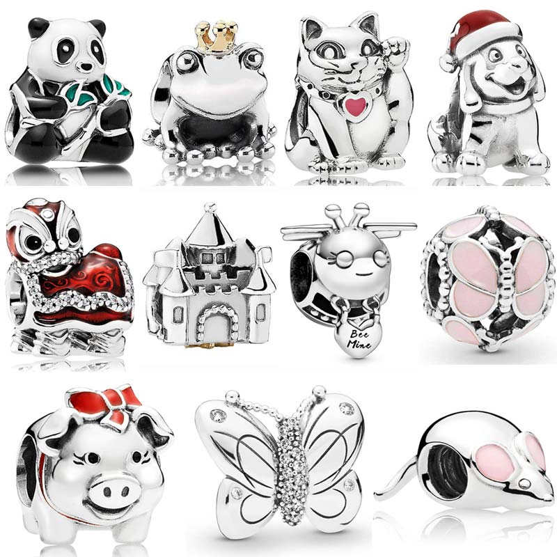 FAI DA TE di Fascino Panda Happily Ever After Castello Ape Miniera Decorativa Della Farfalla 925 Sterling Silver Beads Fit Originale Dei Monili Del Braccialetto