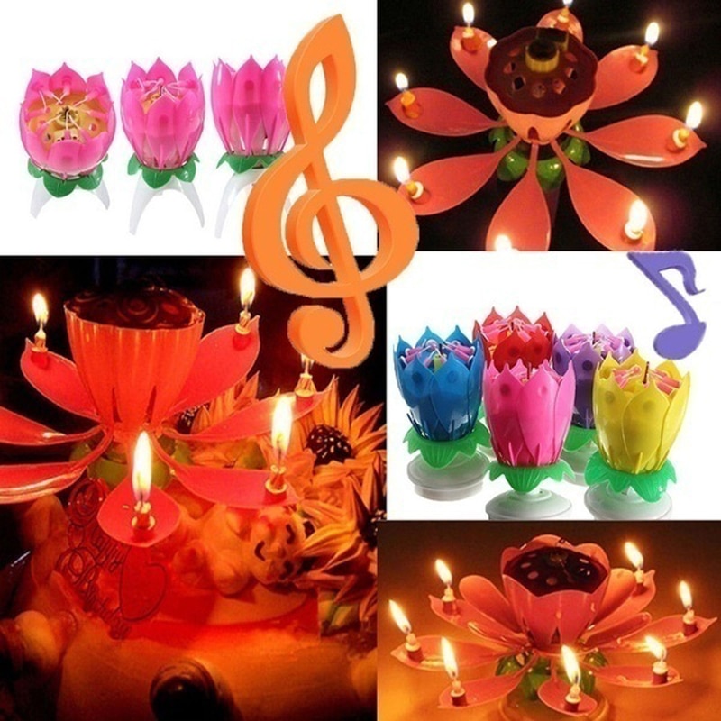 Vela Musical para pastel, vela de loto, vela Musical para feliz cumpleaños, flores románticas, pastel ligero para bodas, fiestas infantiles, de decoración DIY