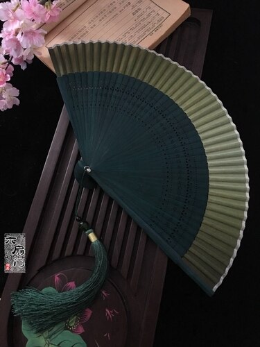 Edo japansk stil foldevifte kimono vifte i japansk stil ægte silke kvindelig vifte lille blomst udskåret gradient blank vifte gylden: 3
