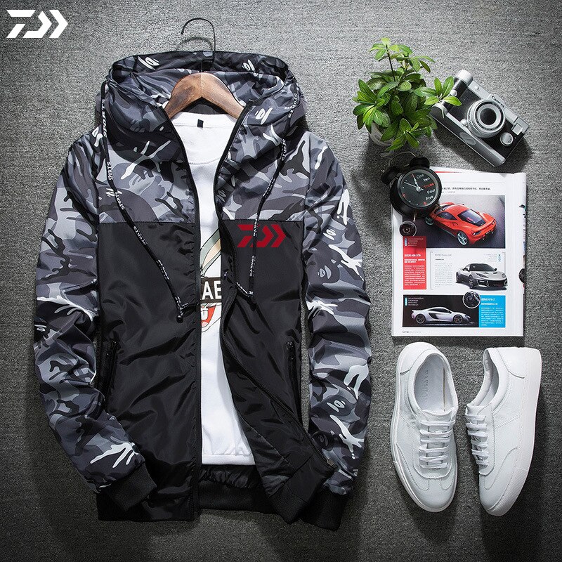 Dawai jakke utendørs sport fiske jakke hette fiskeskjorter vanntette fiskeklær fotturer camping kamuflasje klær: Grå / Xxxl