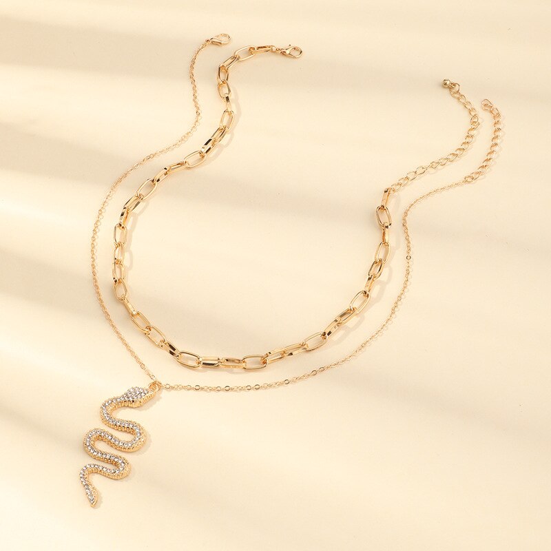 Punk Style Crystal CZ Snake Pendants Long Chain Women Female Necklace Gold Color Necklace Jewelry Gothic Collar Bijoux