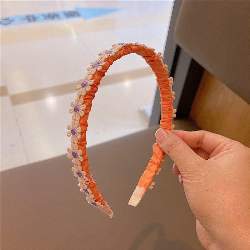 Zomer Baby Meisjes Snoep Kleine Kant Bloem Meisjes Hoofdbanden Kids Hoofd Hoepel Haarbanden Eenvoudige Geplooide Hoofddeksels Handgemaakte Accessoires: orange 1