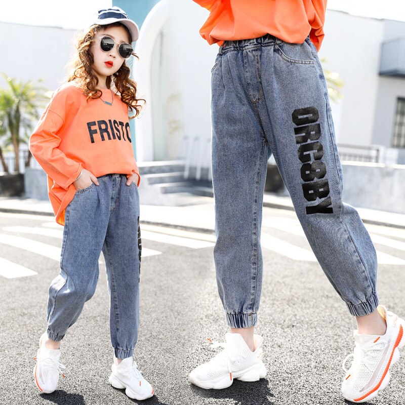 Cuhk freundlicher Jeans Teenager Mädchen Elastische Taille knapp Drucken Denim Hosen Baumwolle Mischung Cowboy Hosen lässig freundlicher Jeans