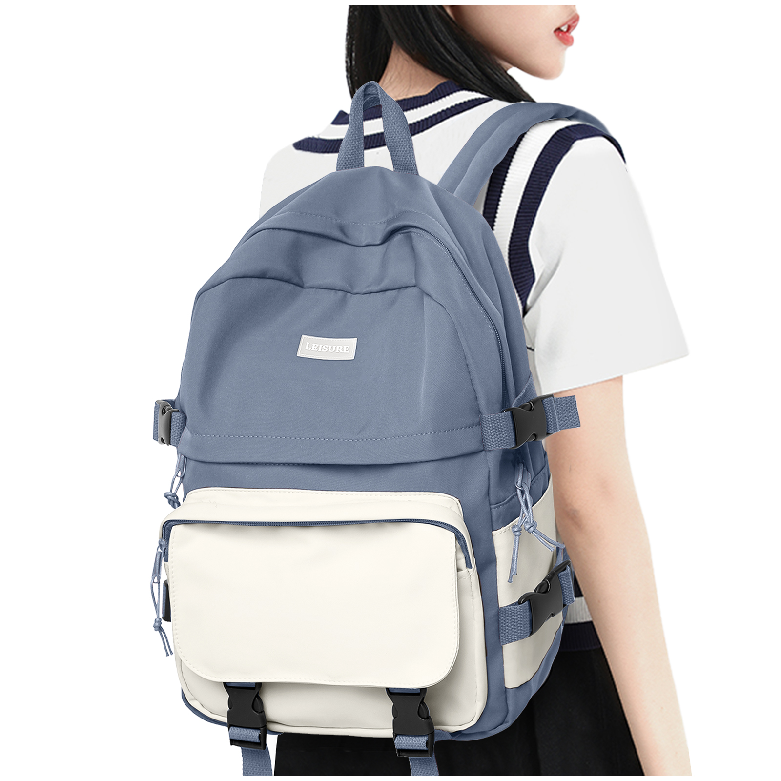Waterproof Laptop Backpack for School Kawaii Solid Color Girls Boys Nylon Backpack Lightweight Travel School Bag Daypack: Blue