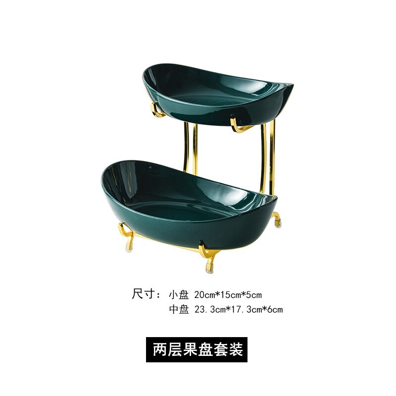 Nordic Living Room Ceramic Fruit Plate Multi-layer Fruit Dish Fruit Bowl Fruit Bowl Snack Basket Household Dry Luxury: 2 layer Green