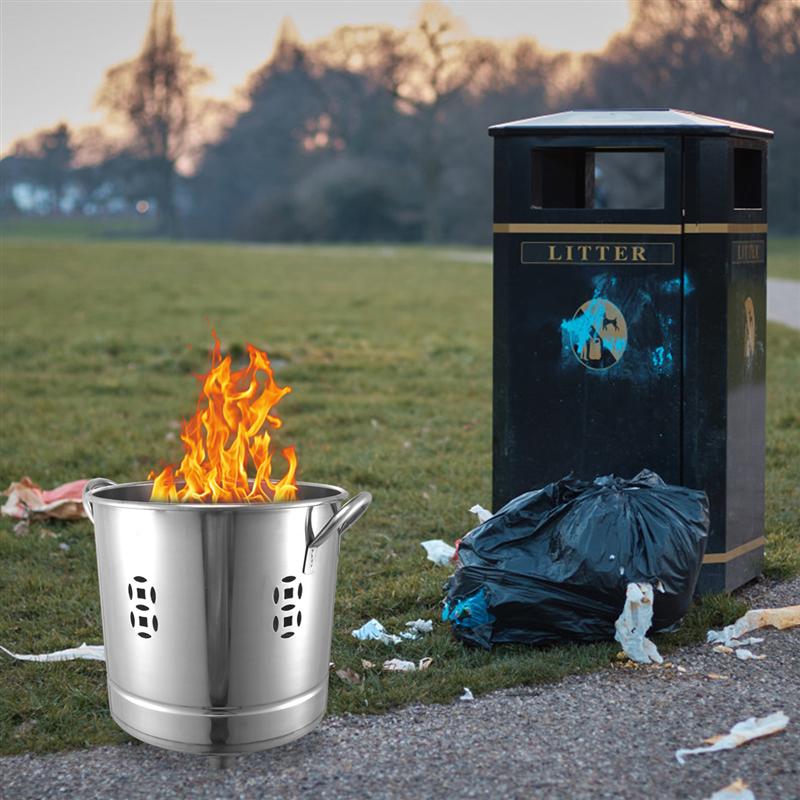 2Pcs/Set Stainless Steel Burn Barrel Silver Incinerator for Home Yard (Silver)