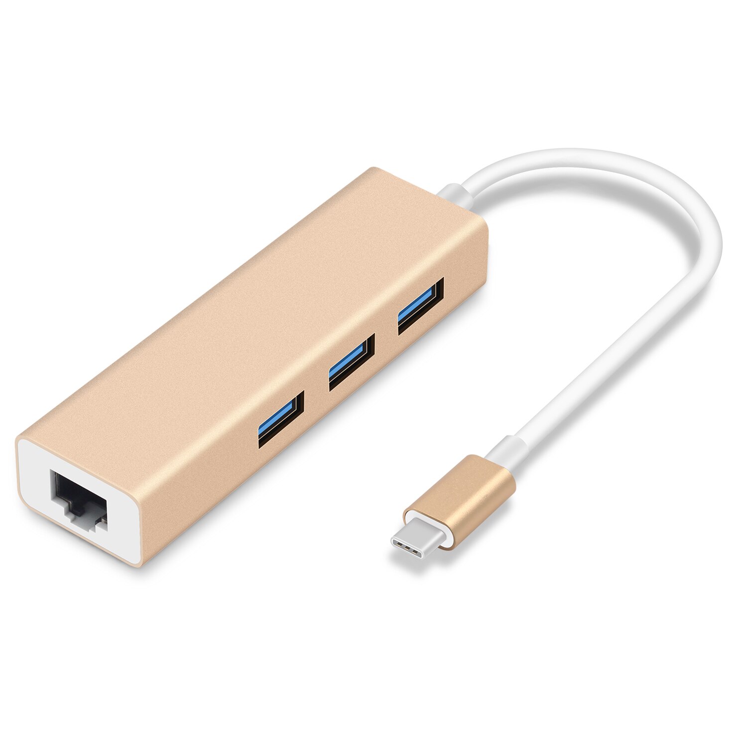Usb c ethernet-adapter met 3 usb 3.0- hubs voor macbook pro pc, goojodoq usb type c-hub gigabit ethernet  rj45 lan usb c-hub: Goud