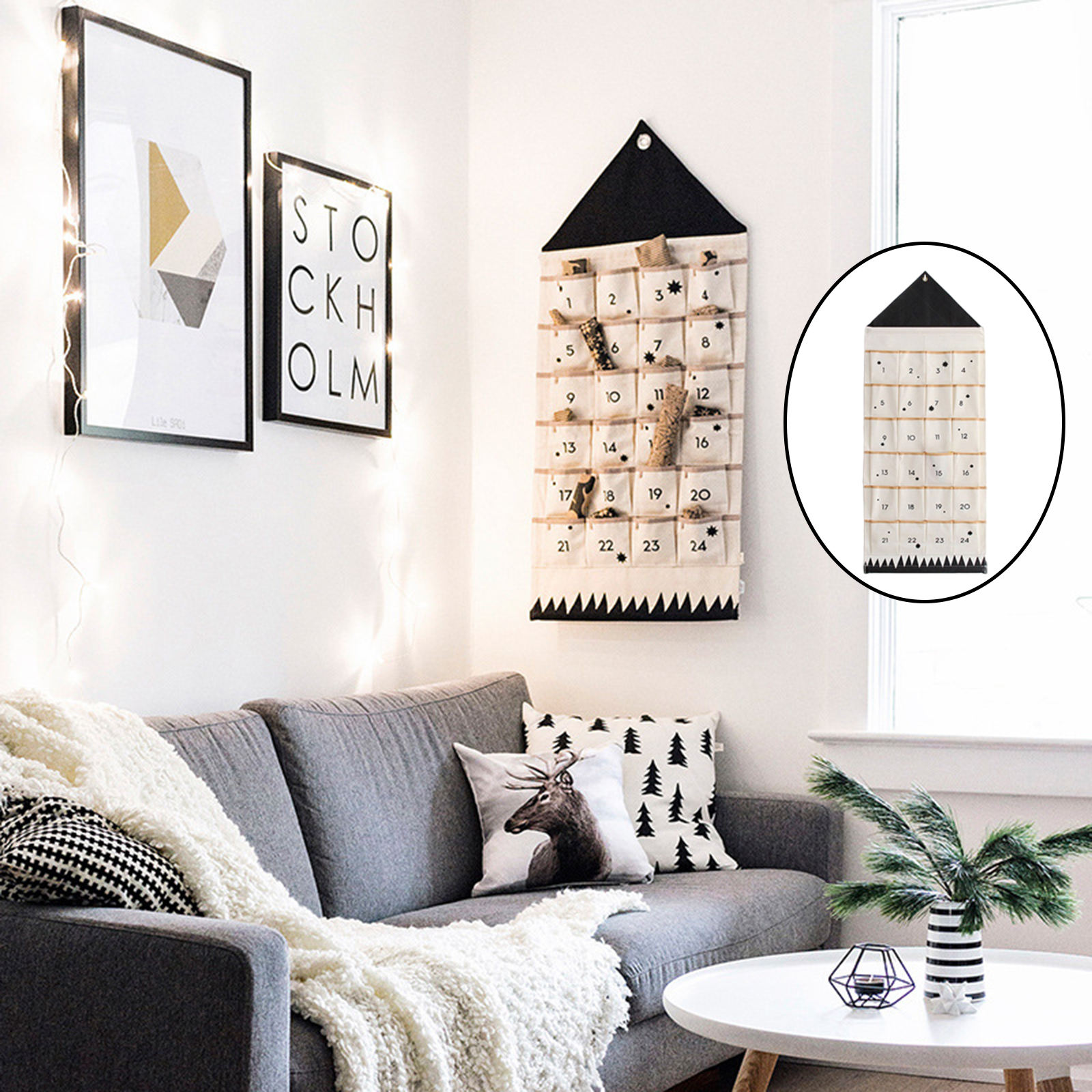 Christmas Advent Calendar Reusable Hanging Bag with Pockets Wall Hanging Fillable Christmas Calendar for Xmas Year Hanging