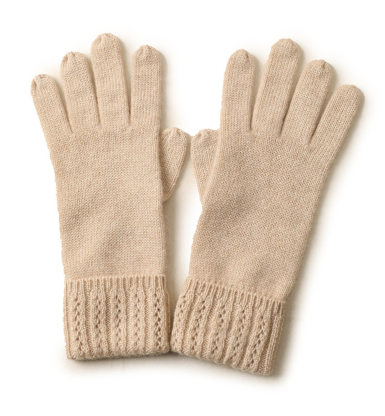 Naizaiga 100% cashmere Cashmere Knitted Gloves Small Cables Vertical Edge Hollow Gloves Inner Mongolia Factory SN611: C