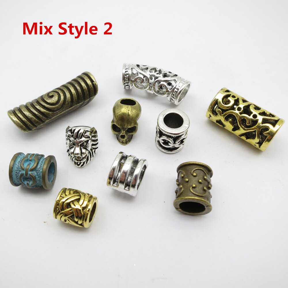 10pcs/Pack Mix Metal set for viking hair braid dread beard dreadlock beads rings cuffs tube Headwear Jewelry for Men Women: 10pcs Mix Style 2