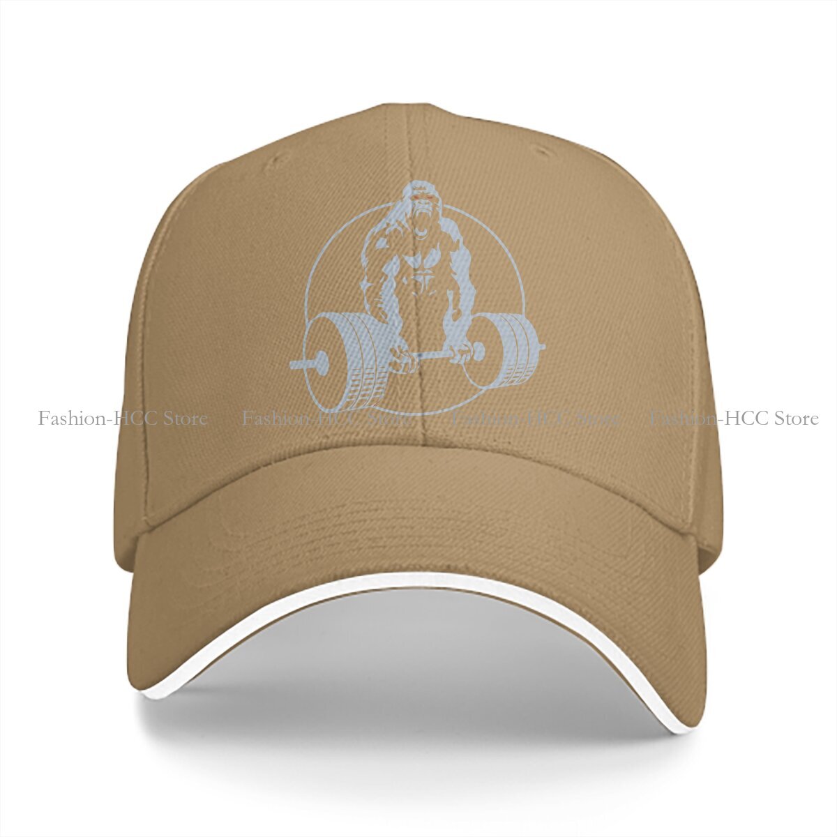 Washed Men's Baseball Cap Gym Gorilla Bodybuilding Fitness Trucker Snapback Caps Dad Hat Animal Weightlifting: Khaki