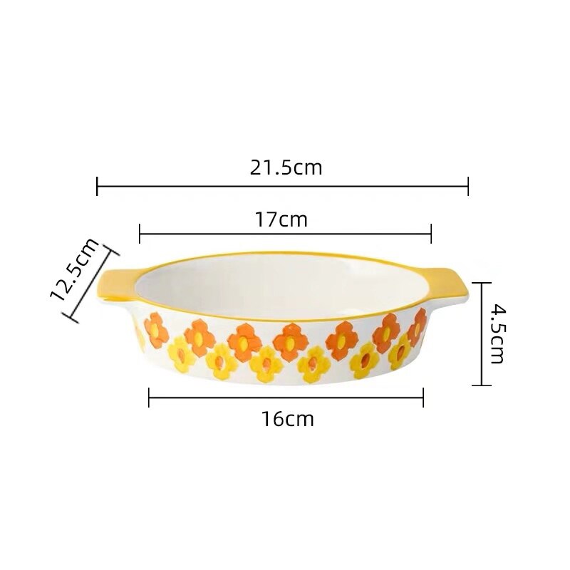 Ceramic Baking Dish Roasting Lasagna Pan Rectangular Dish Bakeware with Handle Microwave Hand-painted Dessert Plate: G