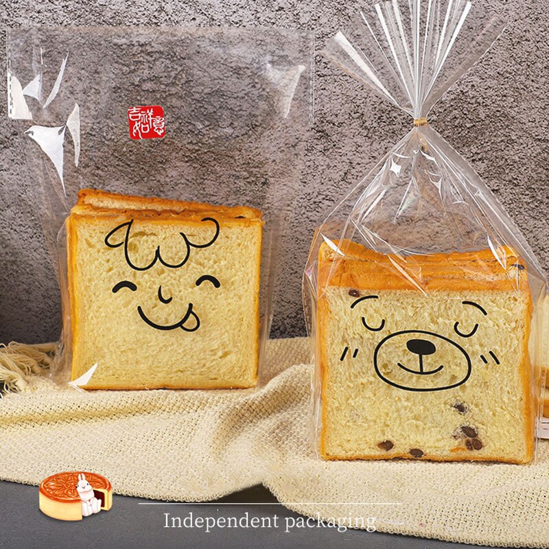 50Pcs Brood Tas Transparante Cartoon Beer Cookie Snack Snoep Verpakking Zakken Voor Bruiloft Kerst Verjaardagsfeestje Bags