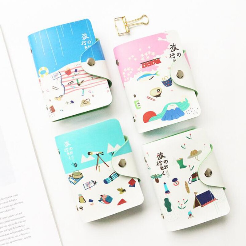 Cute 24 Bits Card ID Holders Case PU Leather Function Business Card Holder Women Credit Passport Card Bag Passport Card Wallet