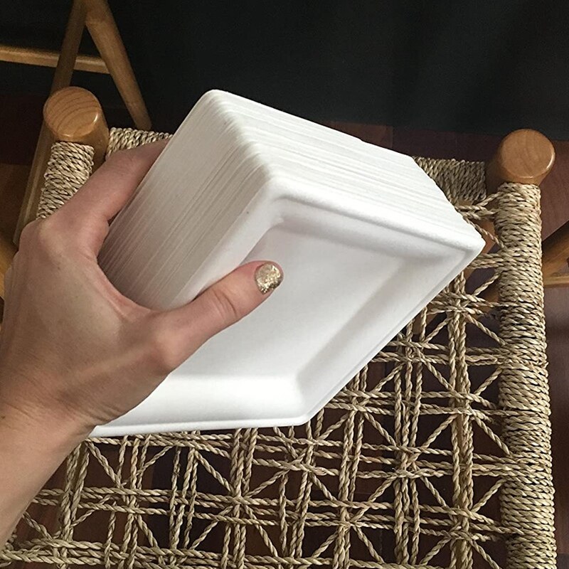 6 Inch Compostable Square Plate50 Sticks Heavy-Duty Sugarcane Disposable Biodegradable Plate, Suitable For Dessert,White