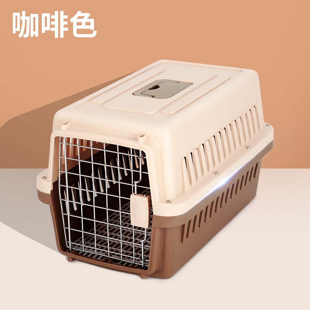 Portable And Durable Pet Air Box Trolley Wheeled Dog Large Dog Corgi Dog Cage Box Out Portable Cat Cage: new Brown