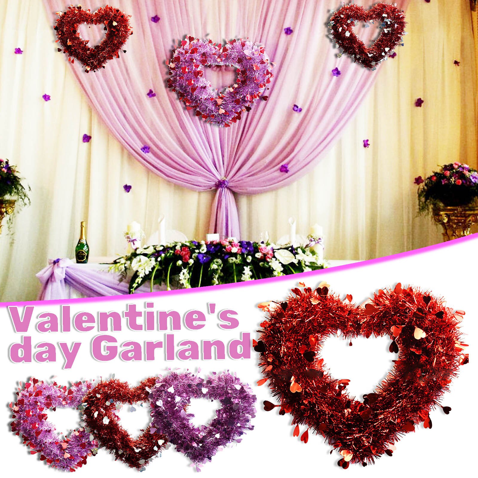 Valentine's Day Love Heart Shape Garland Wall Hanging Decoration Party Pendant Party Wedding Room Decoration Wreaths