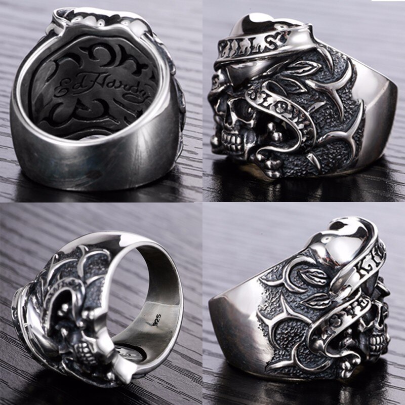 ZABRA 925 Argento Vintage Gothic Skull Anello Uomo Anelli Cuore Signet Retro Style Warcraft Grande Biker Gioielli In Argento Maschile