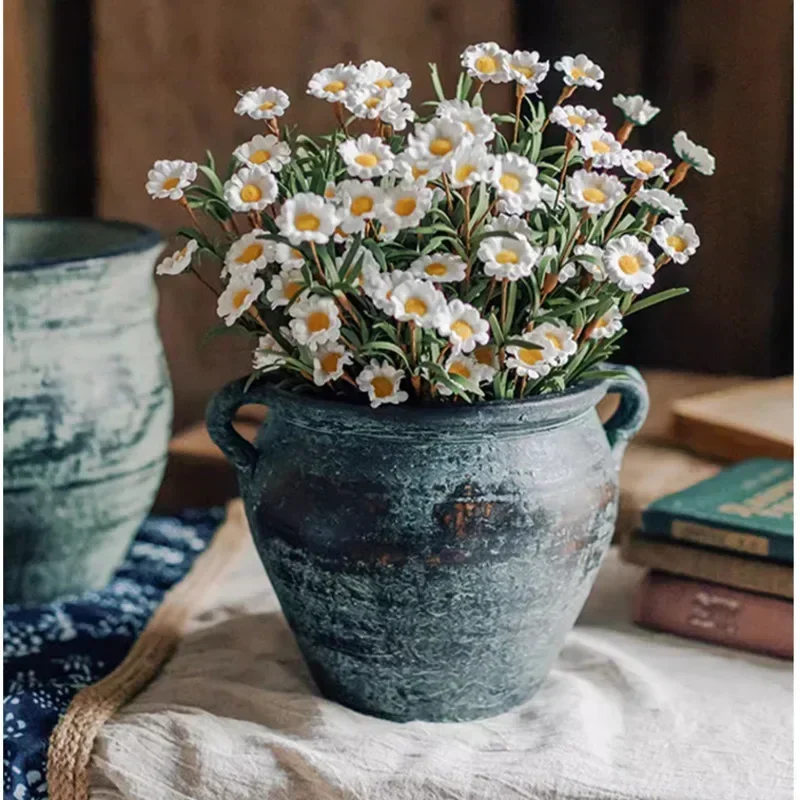 Maceteros antiguos de cerámica desgastada, jarrones de arcilla rústica para decoración de balcón, adornos prácticos de escritorio de oficina sin tiempo
