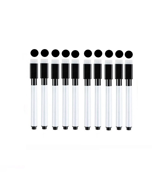 Stylo marqueur pour tableau blanc magnétique effaçable, 10 pièces, stylo fin avec gomme, brosse à dessin pour enfants: Black