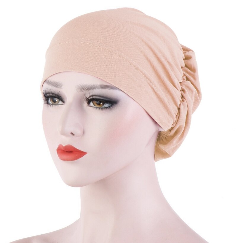 Vrouwen haaruitval sjaal elastisch dame kanker chemo pet moslim tulband hoed arab hoofddoek muts hoofddeksels skullies effen kleur: Abrikoos