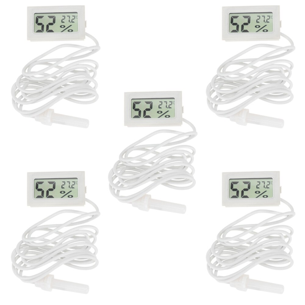5pcs Wire Humidity Gauge Meter Mini Indoor Outdoor LCD Hygrothermograph: White 5