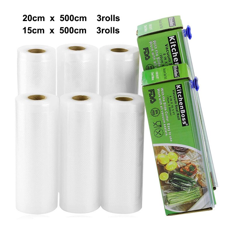 Vacuum Sealer Rolls Bag，15 and 20 x 500cm 6rolls Food vacuum Saver Bag Rolls with Cutter Box ，Sous Vide Roll Bag: Default Title