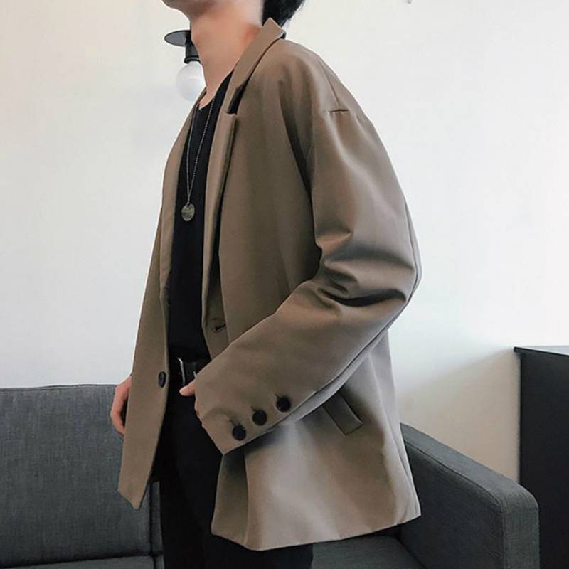 Chaquetas para hombres solo Breasted bolsillos Unisex parejas suelto-Encuentro de Harajuku de la calle de ocio para Hombre Trajes Chic suelto