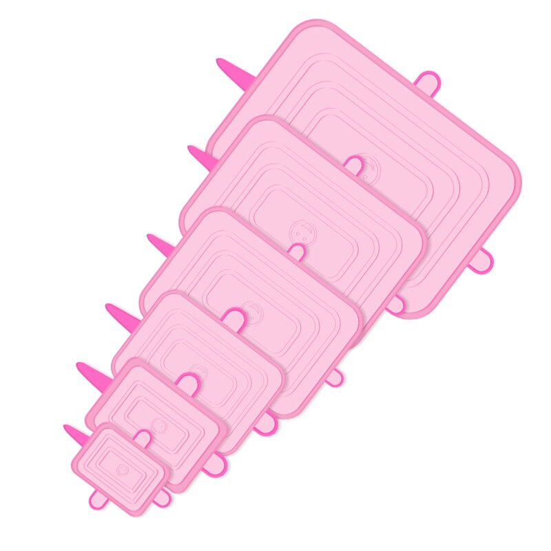 6/12 PCS Silikon Abdeckungen Anpassungsfähig Silikon Deckel Silikon Kappen für Lebensmittel Universal Gericht Stretch Deckel für Dosen Küche Zubehör: Pink Square / 12Pcs