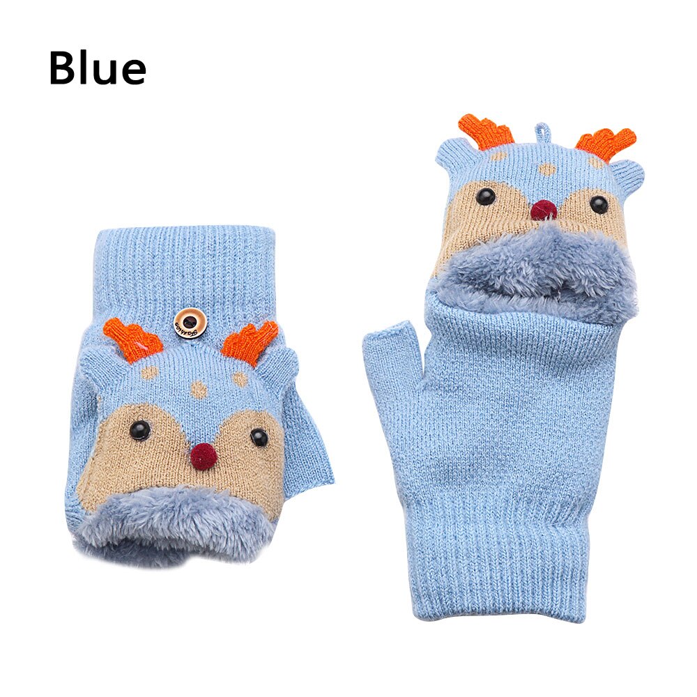 Baby Handschoenen Cartoon Elanden Kids Handschoenen Flip Cover Gebreide Wanten Jongens Meisjes Kids Winter Handschoenen Kinderen Handschoenen 3-7 jaar Oud: blue