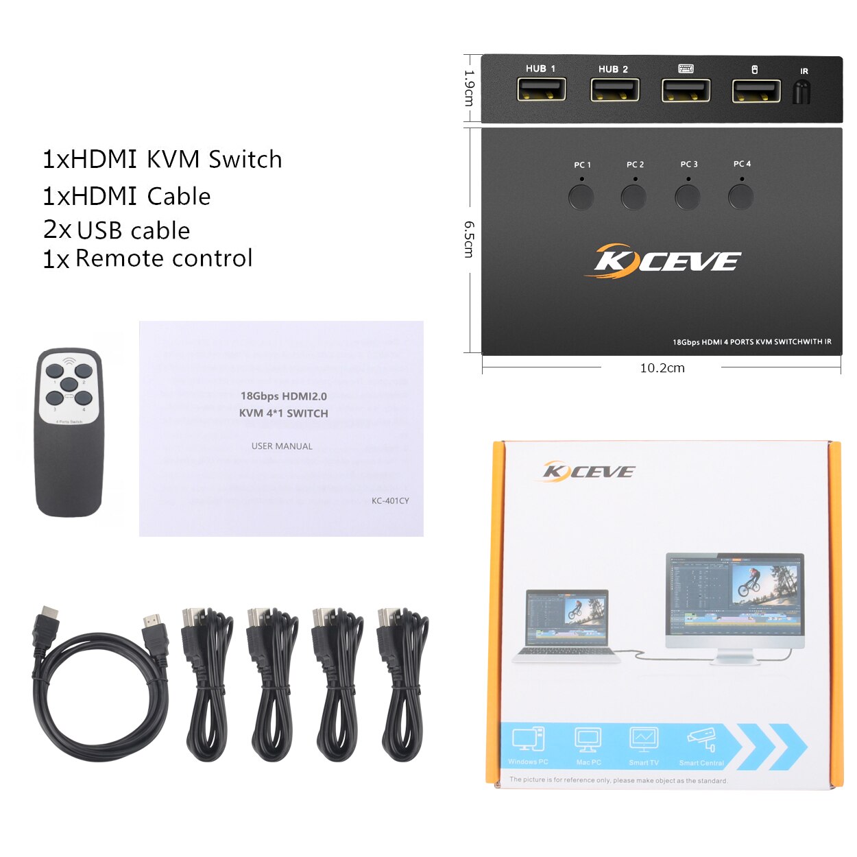 KVM Switch HDMI-Compatible 4 Port Box 4K@60Hz USB for 4 Computers Share Keyboard Mouse Printer and one HD Monitor: Default Title