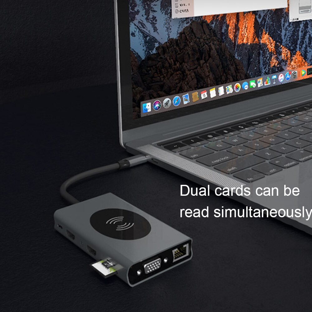 Type C Hub 14 In 1 Hdmi RJ45 Vga Triple Display Usb Hub 3.0 Adapter Dock Voor Macbook Pro Kaart kaartlezer Usb Splitter Usb C Hub