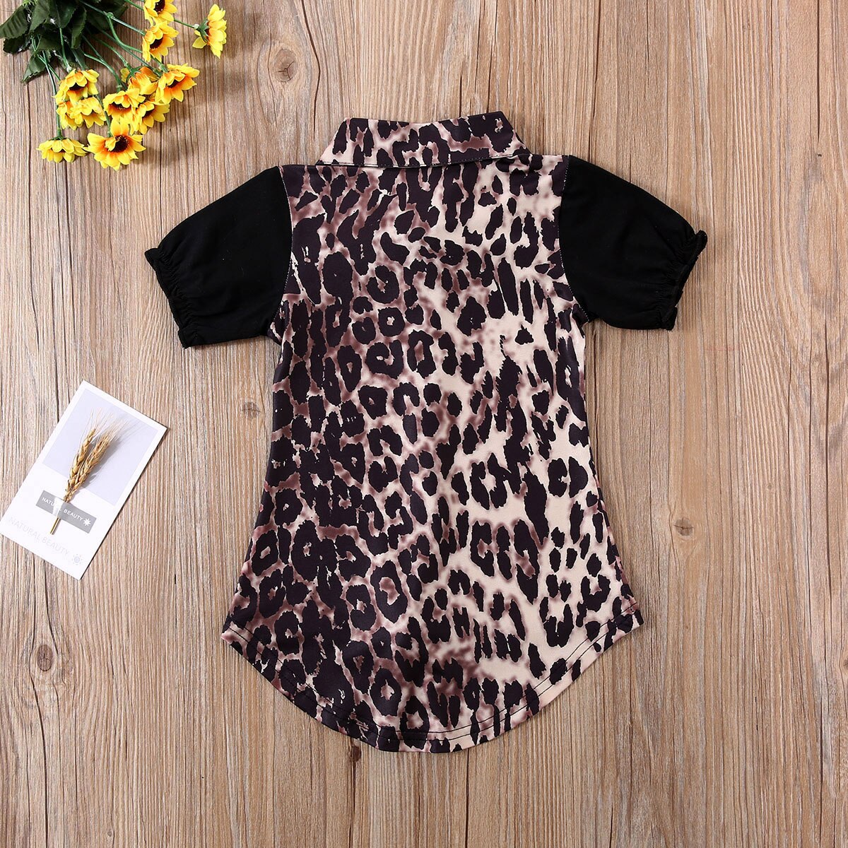 1-6Years Kids Baby Girl Leopard Shirts Summer Short Sleeve Turn-down Collar Buttons Child Girl Long Shirt Casual Tops