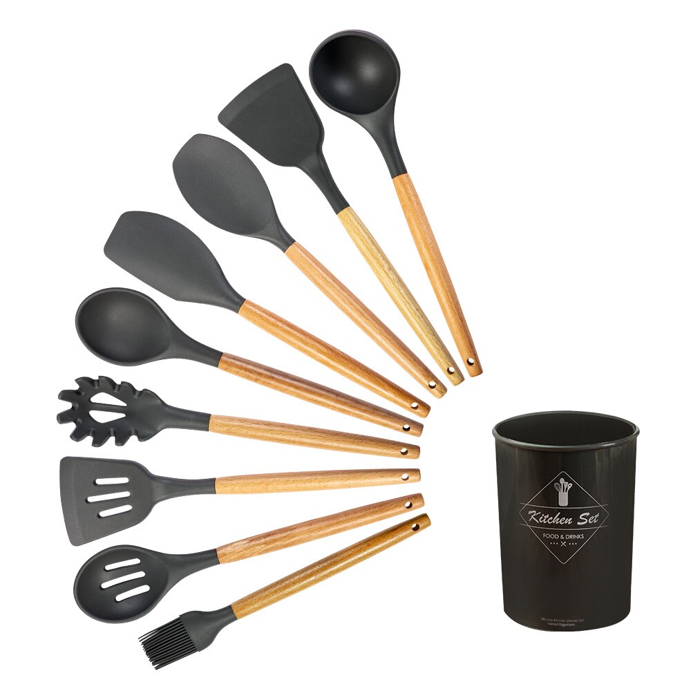 Cooking Tools Set Premium Silicone Kitchen Cooking Utensils Set With Storage Box Turner Tongs Spatula Spoon Turner 8 or 11pcs: I