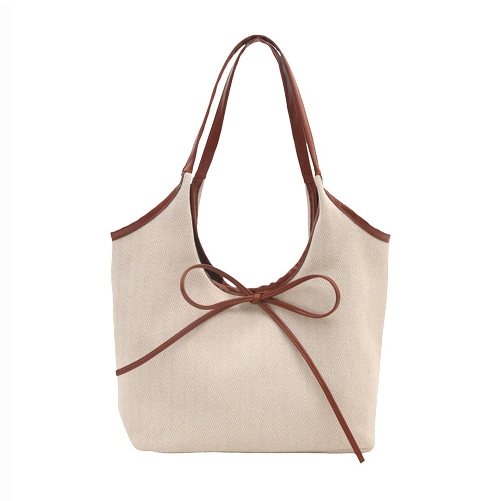 Eenvoudige Grote Capaciteit Schoudertassen Effen Kleur Draagbare Grote Handtassen Canvas Tas Voor Buiten Reizen: Beige