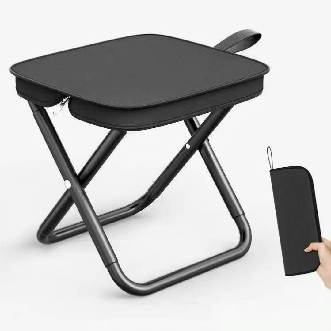 Camping klappstol, utendørs klappkrakk, lettvekts klappkrakk i metall, sammenleggbar fiskestol, pennveskekrakk, veskeoppbevaring