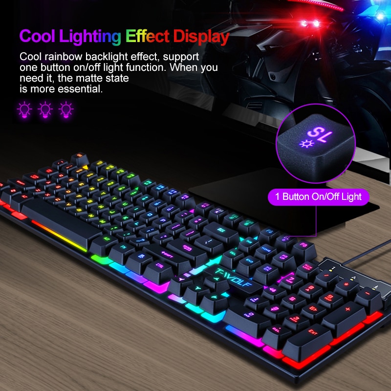USB Wired Gaming Mouse and Mechanical Feel Gaming Keyboard Set for PC Gaming Rainbow LED Breathing Backlight Ergonomic 104 Keys