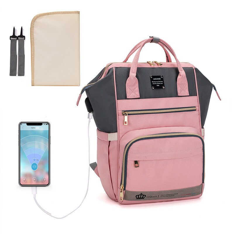 Lequeen USB Diaper Bag Nappy Bag With Diapers & Straps Large Capacity Maternity Bag Travel Backpack Waterproof: E