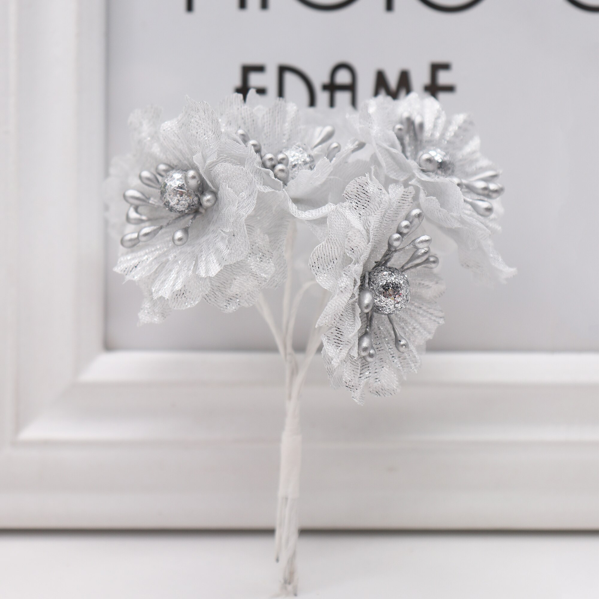 6 stk kunstige blomster roser gaze diamant bryllup sko hovedbeklædning gør-det-selv boligdekoration kunstige blomster brudekrans collage