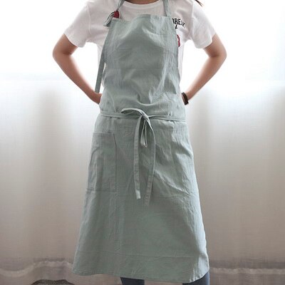 Aprons Simple Washed Cotton Korean Style Uniform Unisex Adult Aprons for Woman Men's Male Lady's Kitchen Cooking Pinafores: Aqua