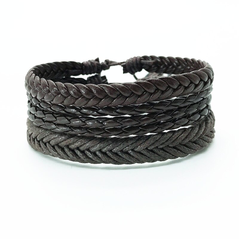 Pulsera de cuero trenzada para hombre y mujer, brazalete de cuerda multicapa hecho a mano, de joyería para pareja, 3 unids/set por juego, 2022: set 2
