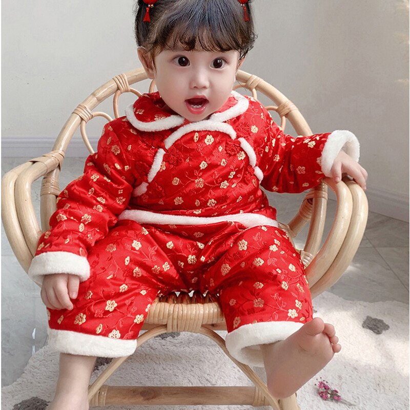 Christmas Pajamas Traditional Chinese Tang Suit For Newborn Baby Infant Boy Girl Print Winter Hanfu Christmas