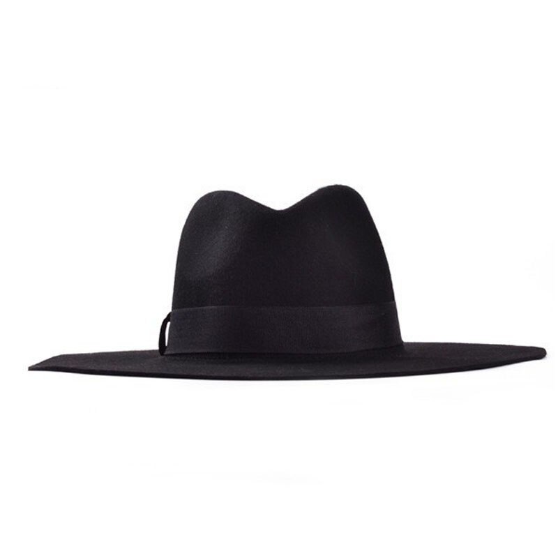 Classic 100% Wool Fedora Hat large Brim Ribbon Hats for women Men Floppy Top Hat