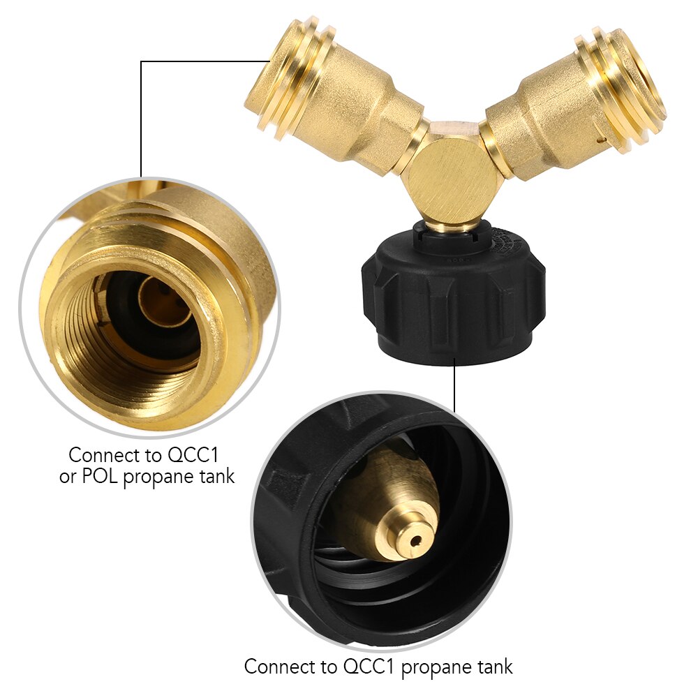 Y-Splitter Propaan Tank Adapter QCC1 Tank T Adapter Twee Manier Lpg Adapter Tee Connector Met Gauge Bbq Camping kachels Apparatuur